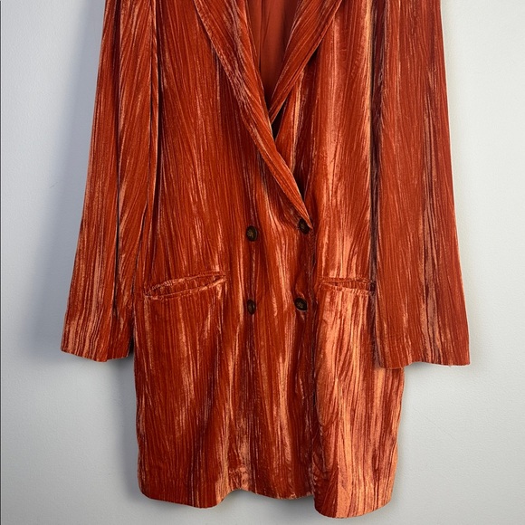 NWOT Free People Daria Crinkle Velvet Long Blazer XL Cinnamon Slouchy Oversized - Picture 5 of 16